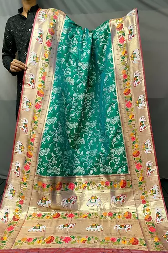 Paithani And Patola Fusion Meenakari Pallu And Border 