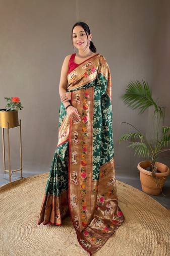 Paithani And Patola Fusion Meenakari Pallu And Elegant Border