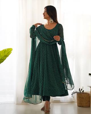 Pure Fox Georgette Laheriya Print Fabric Fully Flair Anarkali, With Dupatta And Pent 6
