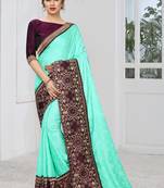 Sky Blue Zari Embroidered Siroski Stone Border Silk Jacquard Party Wear Saree With Blouse Piece
