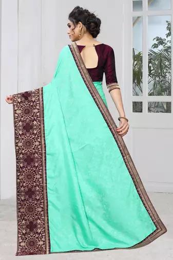Sky Blue Zari Embroidered Siroski Stone Border Silk Jacquard Party Wear Saree With Blouse Piece