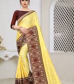 Yellow Zari Embroidered Siroski Stone Border Silk Jacquard Party Wear Saree With Blouse Piece
