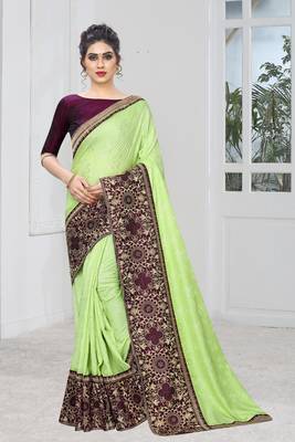 Green Zari Embroidered Siroski Stone Border Silk Jacquard Party Wear Saree With Blouse Piece 1