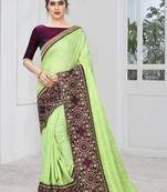 Green Zari Embroidered Siroski Stone Border Silk Jacquard Party Wear Saree With Blouse Piece