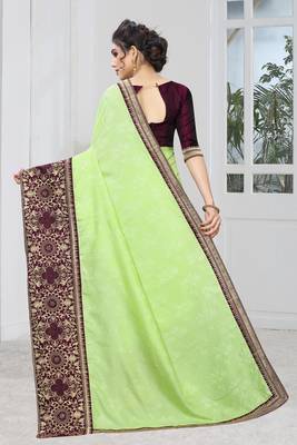 Green Zari Embroidered Siroski Stone Border Silk Jacquard Party Wear Saree With Blouse Piece 3