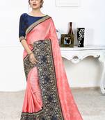 Pink Zari Embroidered Siroski Stone Border Silk Jacquard Party Wear Saree With Blouse Piece