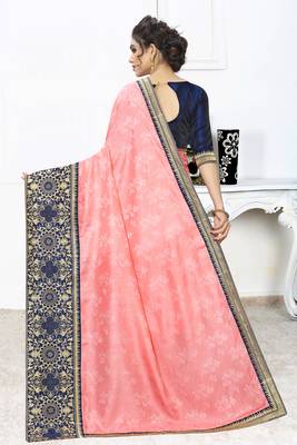 Pink Zari Embroidered Siroski Stone Border Silk Jacquard Party Wear Saree With Blouse Piece 3
