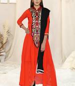 Orange Embroidered Georgette Semi Stitched Salwar With Dupatta