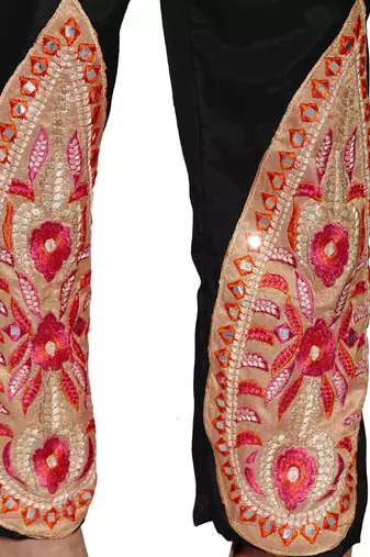 Orange Embroidered Georgette Semi Stitched Salwar With Dupatta