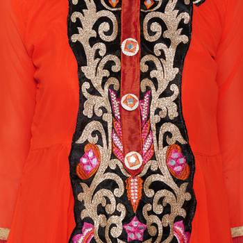Orange Embroidered Georgette Semi Stitched Salwar With Dupatta 5