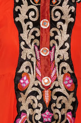 Orange Embroidered Georgette Semi Stitched Salwar With Dupatta