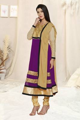Purple Embroidered Georgette Semi Stitched Salwar With Dupatta 1