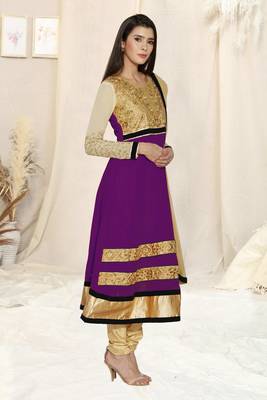 Purple Embroidered Georgette Semi Stitched Salwar With Dupatta 2