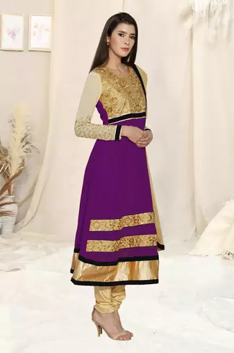 Purple Embroidered Georgette Semi Stitched Salwar With Dupatta
