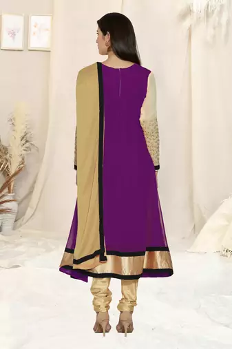 Purple Embroidered Georgette Semi Stitched Salwar With Dupatta