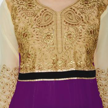 Purple Embroidered Georgette Semi Stitched Salwar With Dupatta 4