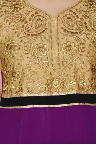 Purple Embroidered Georgette Semi Stitched Salwar With Dupatta