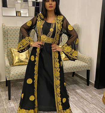 Black and Gold Georgette Aari Work Kaftan 1