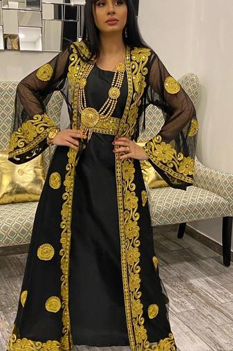 Black and Gold Georgette Aari Work Kaftan