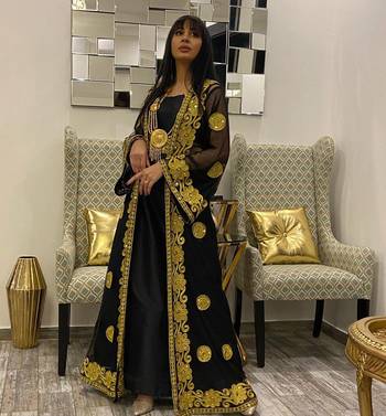 Black and Gold Georgette Aari Work Kaftan 2