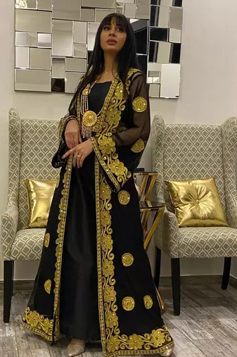 Black and Gold Georgette Aari Work Kaftan