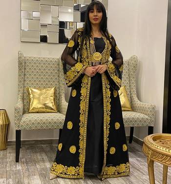 Black and Gold Georgette Aari Work Kaftan 3