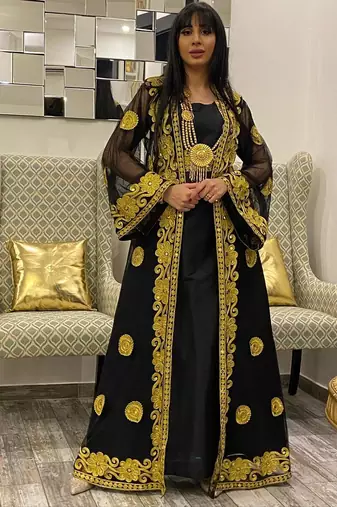 Black and Gold Georgette Aari Work Kaftan