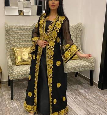 Black and Gold Georgette Aari Work Kaftan 4