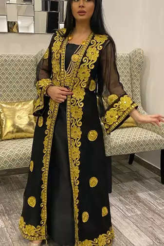 Black and Gold Georgette Aari Work Kaftan