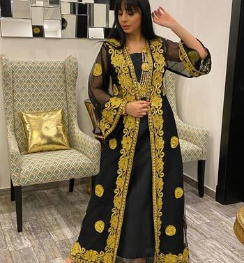 Black and Gold Georgette Aari Work Kaftan 5