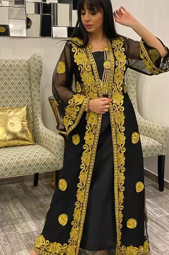 Black and Gold Georgette Aari Work Kaftan
