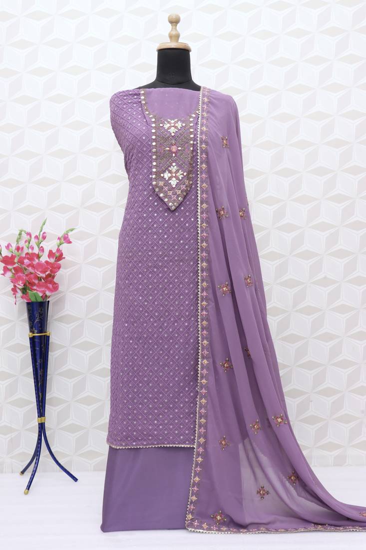 Georgette Purple Straight Salwar Suit