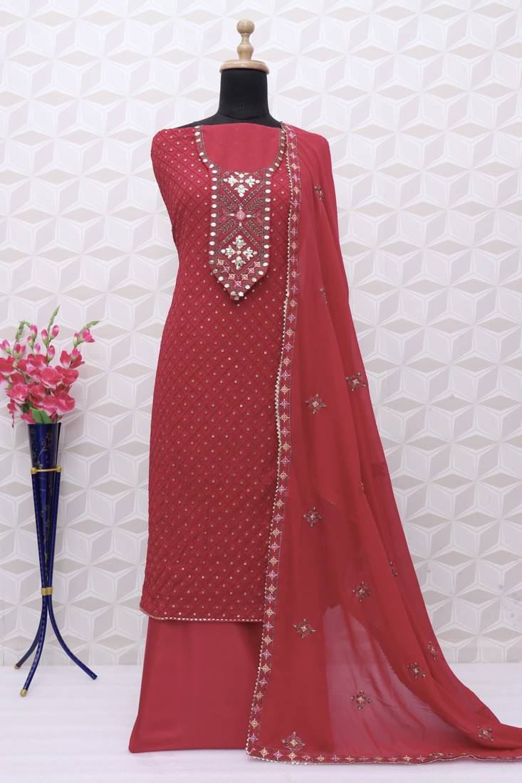 Georgette Rani Pink Straight Salwar Suit