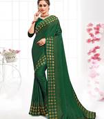 Bottle Green Siroski Stone Border Satin Party Wear Saree With Blouse Piece
