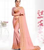 Peach Siroski Stone Border Satin Party Wear Saree With Blouse Piece