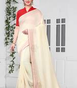 Off White Siroski Stone Border Two Tone Silk Party Wear Saree With Blouse Piece