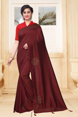 Brown Siroski Stone Border Two Tone Silk Party Wear Saree With Blouse Piece 1