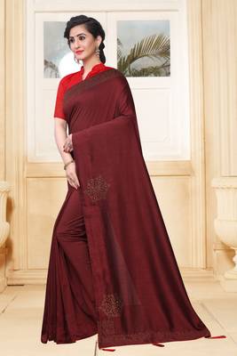 Brown Siroski Stone Border Two Tone Silk Party Wear Saree With Blouse Piece 2