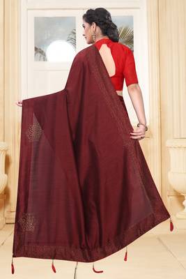 Brown Siroski Stone Border Two Tone Silk Party Wear Saree With Blouse Piece 3