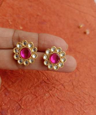 Rozmili  kundan mix color earrings studs 2