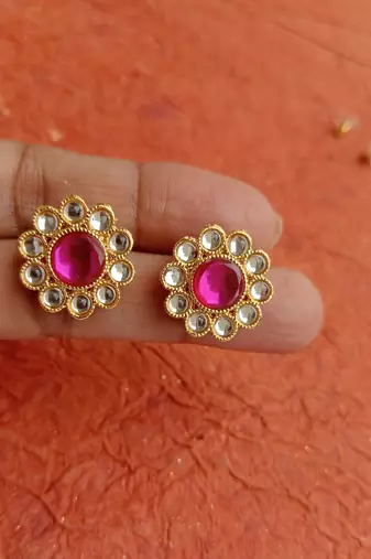 Rozmili  kundan mix color earrings studs