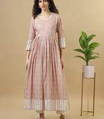 Light brown 3/4th sleeves cotton mirror work regular fit ankle length kurta