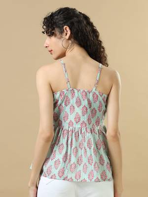 Aqua sleeveless cotton block print regular fit hip length kurta 2