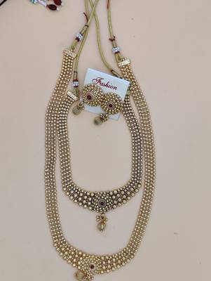 Gold Plated Traditional South Indian Stylish Multicolour Stone Work Long Necklace With Earrings For Women 3