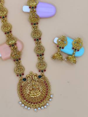 	Gold Plated Wedding Jewellery Pearl Long Haram Necklace Set For Women 4