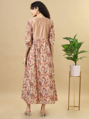 Maroon 3/4th sleeves chanderi loose fit ankle length flared kurta set - with dupatta, no bottom 2
