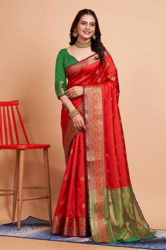 Faux Banarasi Weaving Silk Saree & Faux Banarasi Silk Blouse