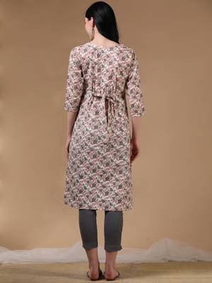 Light green 3/4th regular sleeve block print a-line kurta 4