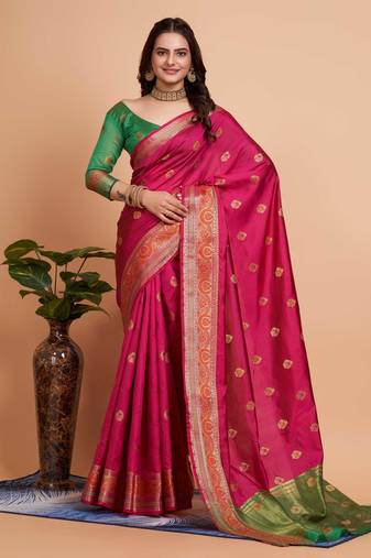 Faux Banarasi Weaving Silk Saree & Faux Banarasi Silk Blouse