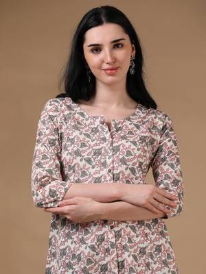 Light green 3/4th regular sleeve block print a-line kurta 5